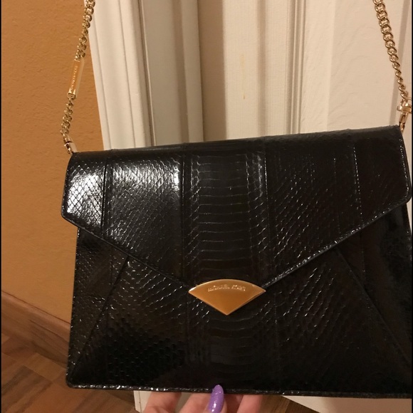 New, Michael Kors genuine snakeskin clutch with weighted gold crossbody chain - Picture 1 of 7